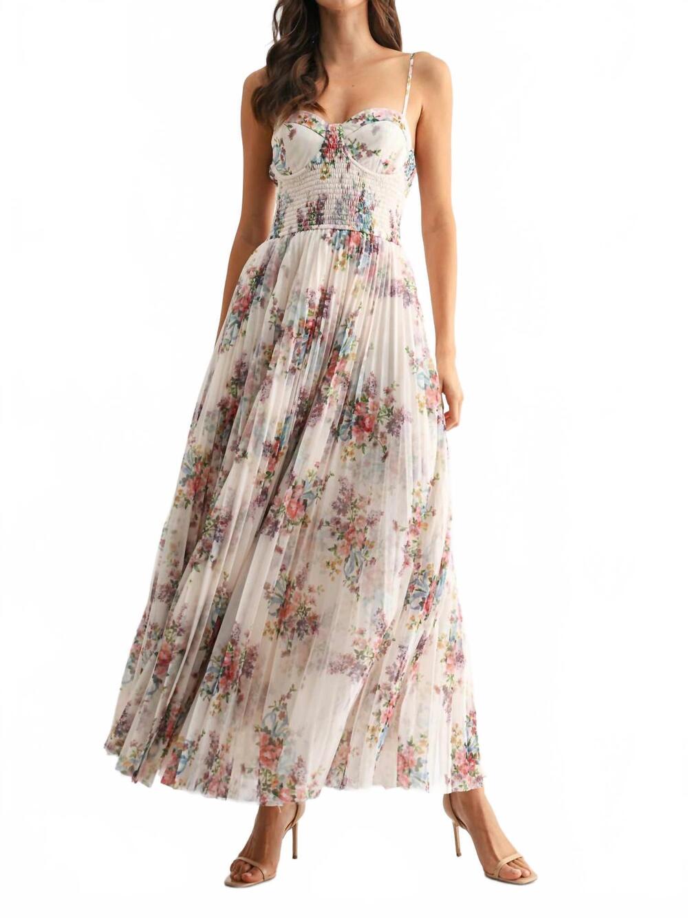 NEW CAMELLIA gracie floral tulle maxi dress in beige